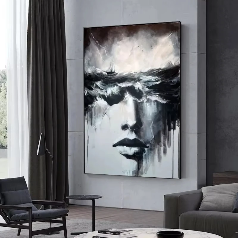 Abstract Face Black and White Art Realistic Poster Canvas Fashionable Wall Art Poster Home Decoration