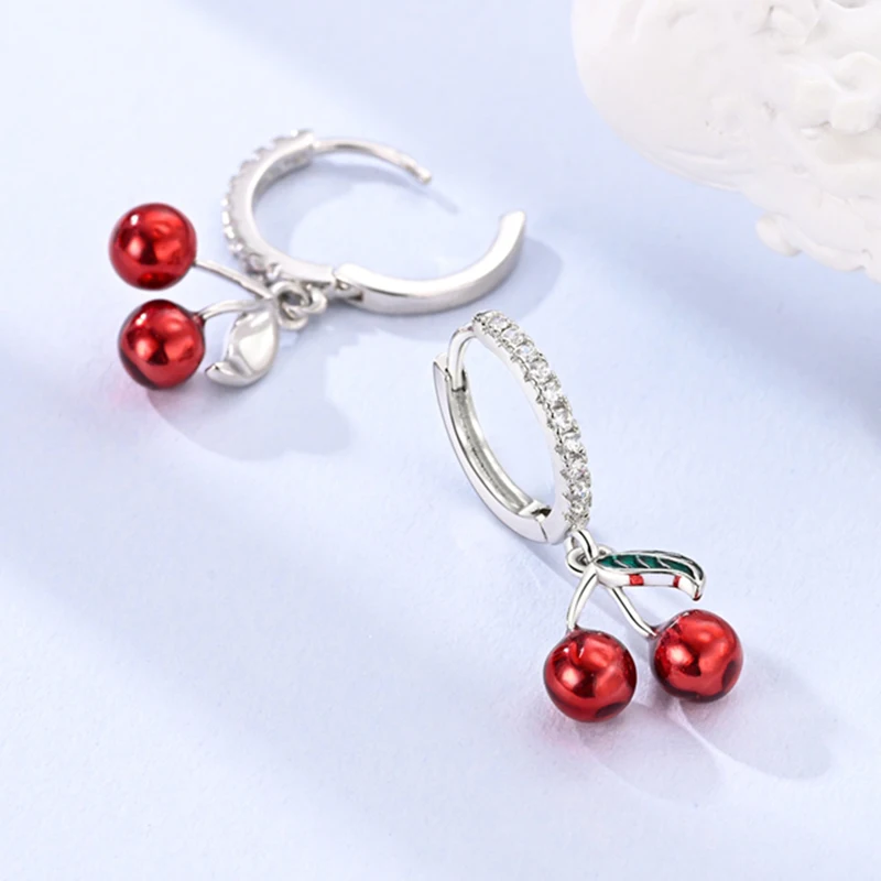 

2026 New 925 Sterling Silver Hoop Earrings Sweet Cherry Earrings For Women Exquisite Engagement Anniversary Jewelry Gifts