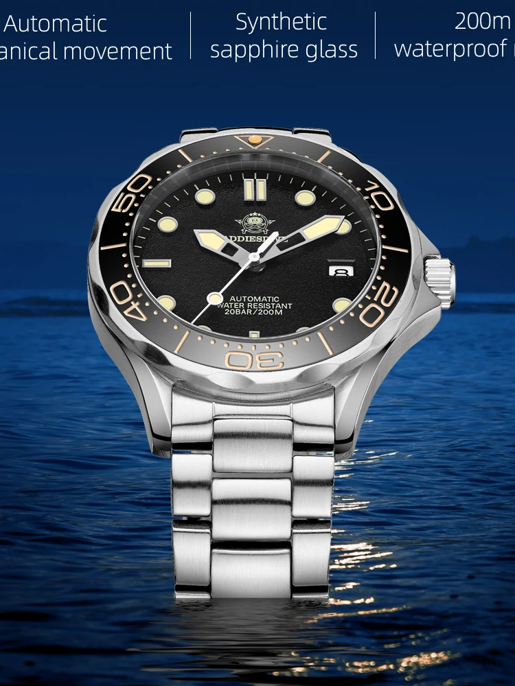 ADDIESDIVE Automatic Watch For Men Sapphire Glass Ceramic Bezel 316L Stainless Steel Super Luminous Watch 20ATM Diving Watches