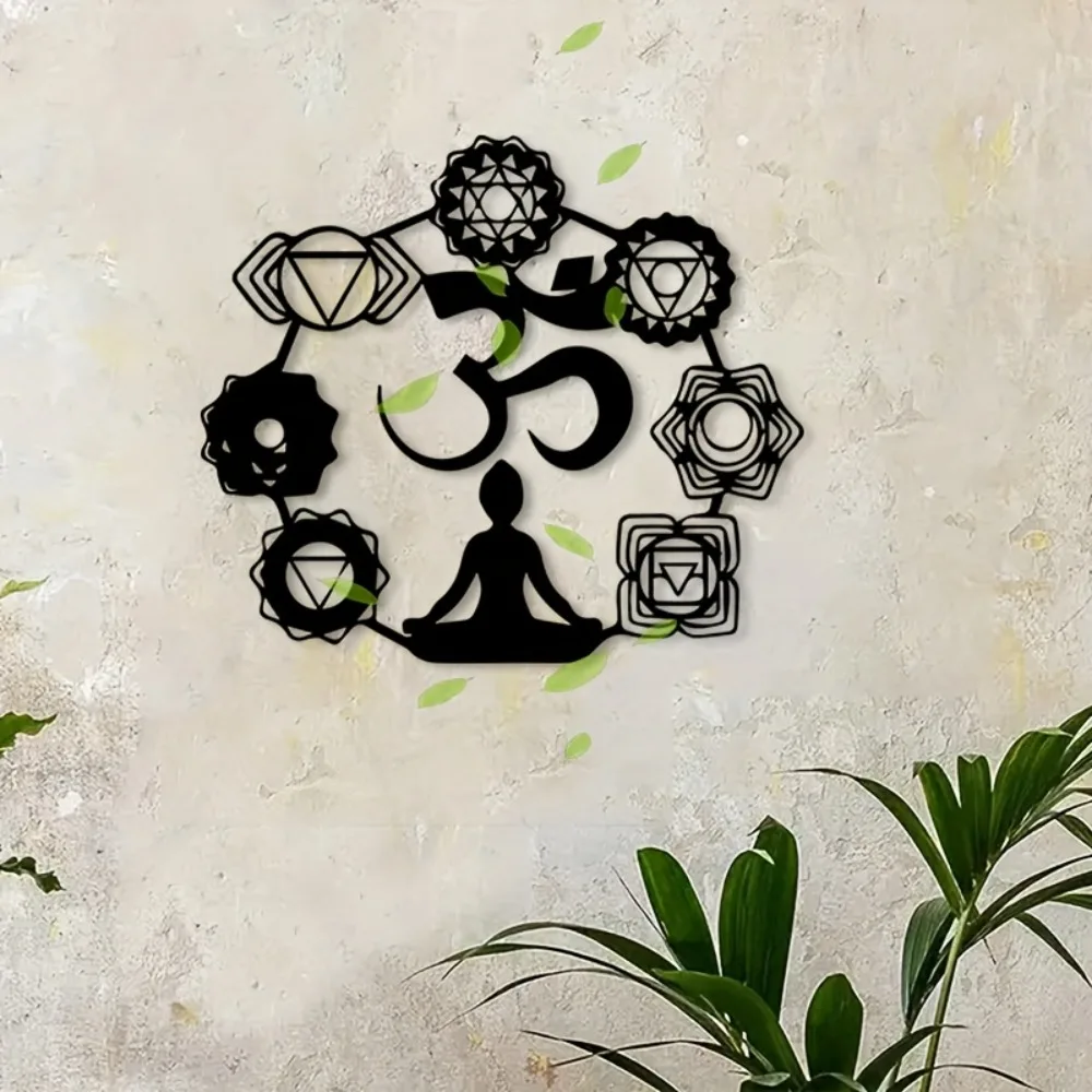 Sculpture murale en fer forgé pour la méditation, statue zen spirituelle pour le bureau et la décoration intérieure moderne noire