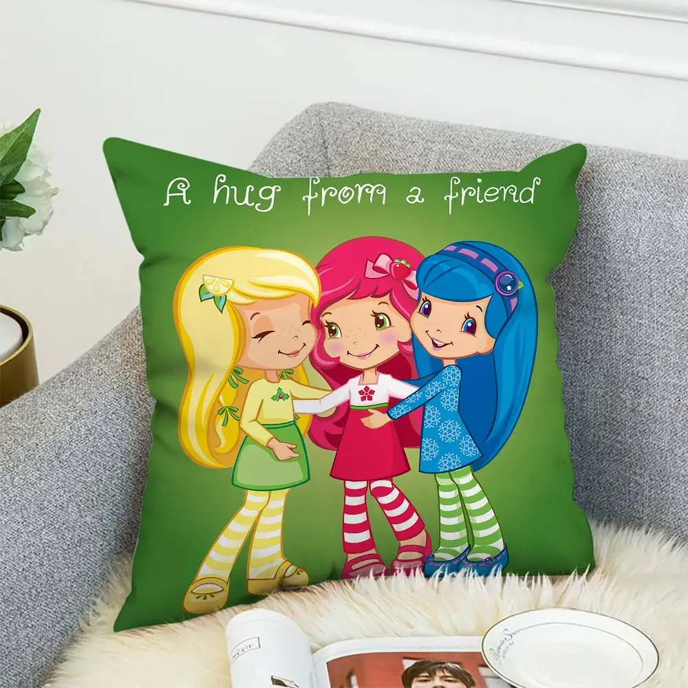

Strawberry Shortcake Pillow Case Double-Sided Printing Cushion Cover 45x45 Decorative Cushions Sofa Home Decor Soft Pillowcase