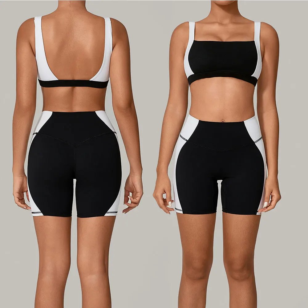 2PCS Yoga Shorts Set Women Tracksuits Gym Clothes Fitness Sports Suit Female Shockproof Bra High Waist Shorts Set Sportswear