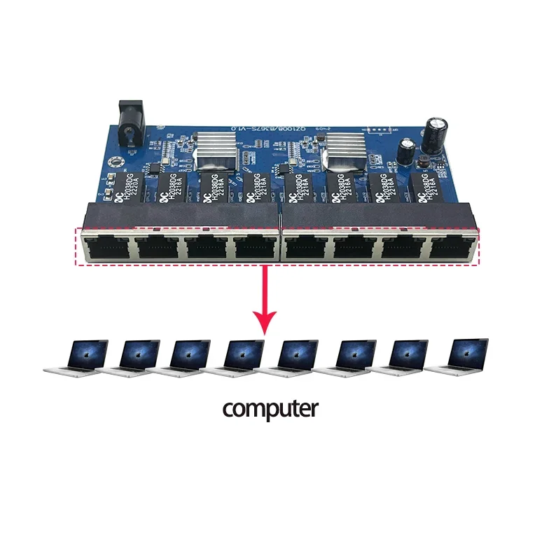 Módulo de interruptores industriales de red ethernet, 8 puertos, 10/100/1000M, 5V-16V