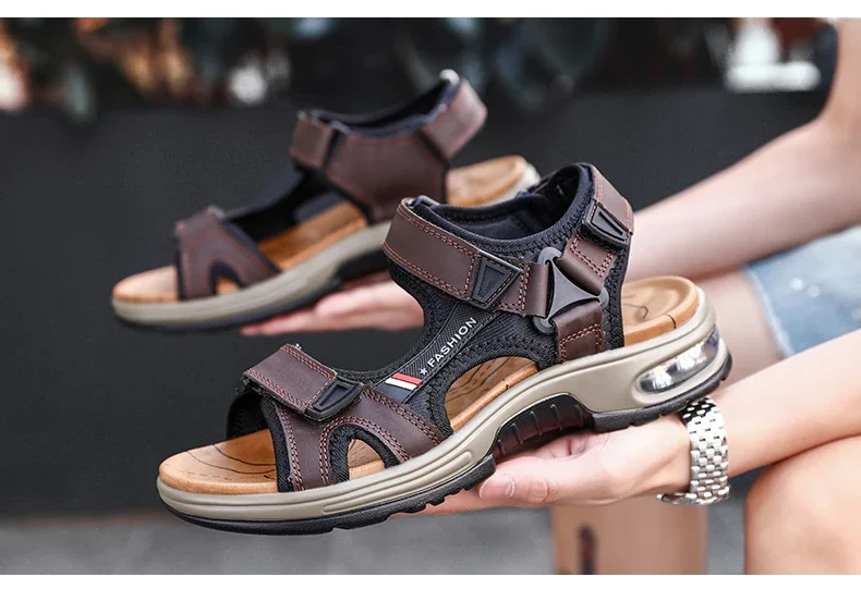 Neue Sommer Echtes Leder Männer Sandalen Mode-Design Atmungsaktive Casual Schuhe Männer Weichen Boden Outdoor Strand Sandalen Große Größe 46 – Detail 16