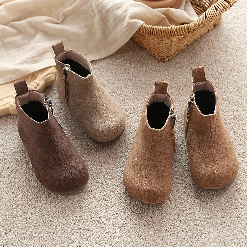 Toddler Kids Fleece Lined Ankle Boots, Side Zipper Design, Soft Sole Warm Non Slip Boots for Baby Daily Walking & Outdoor Wear