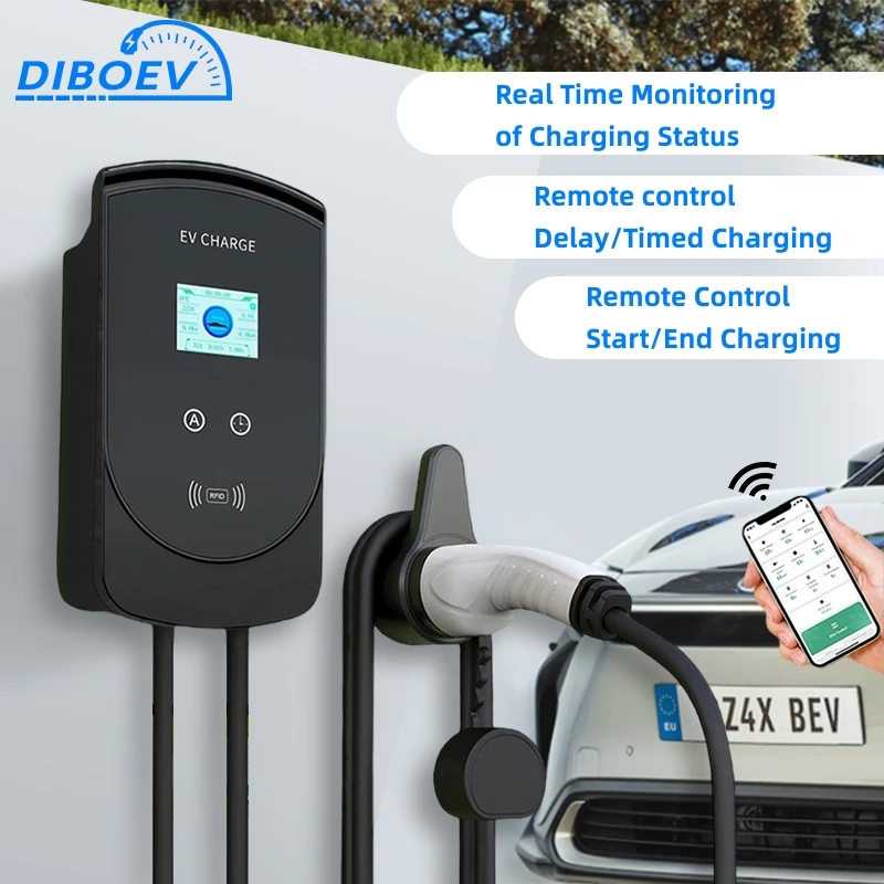 EV Charger 32A 7.6KW Electric Vehicle Car Charger EVSE Wallbox 3Phase 22KW 11KW Type2 Cable IEC62196-2 Socket APP Control