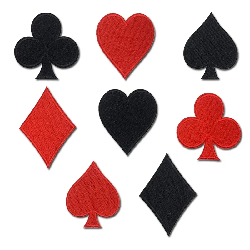 Playing Cards Spades Poker Love Heart Patches Iron on Clothing Gaming Embroidered Appliques for Jeans Hats Bags Jackets