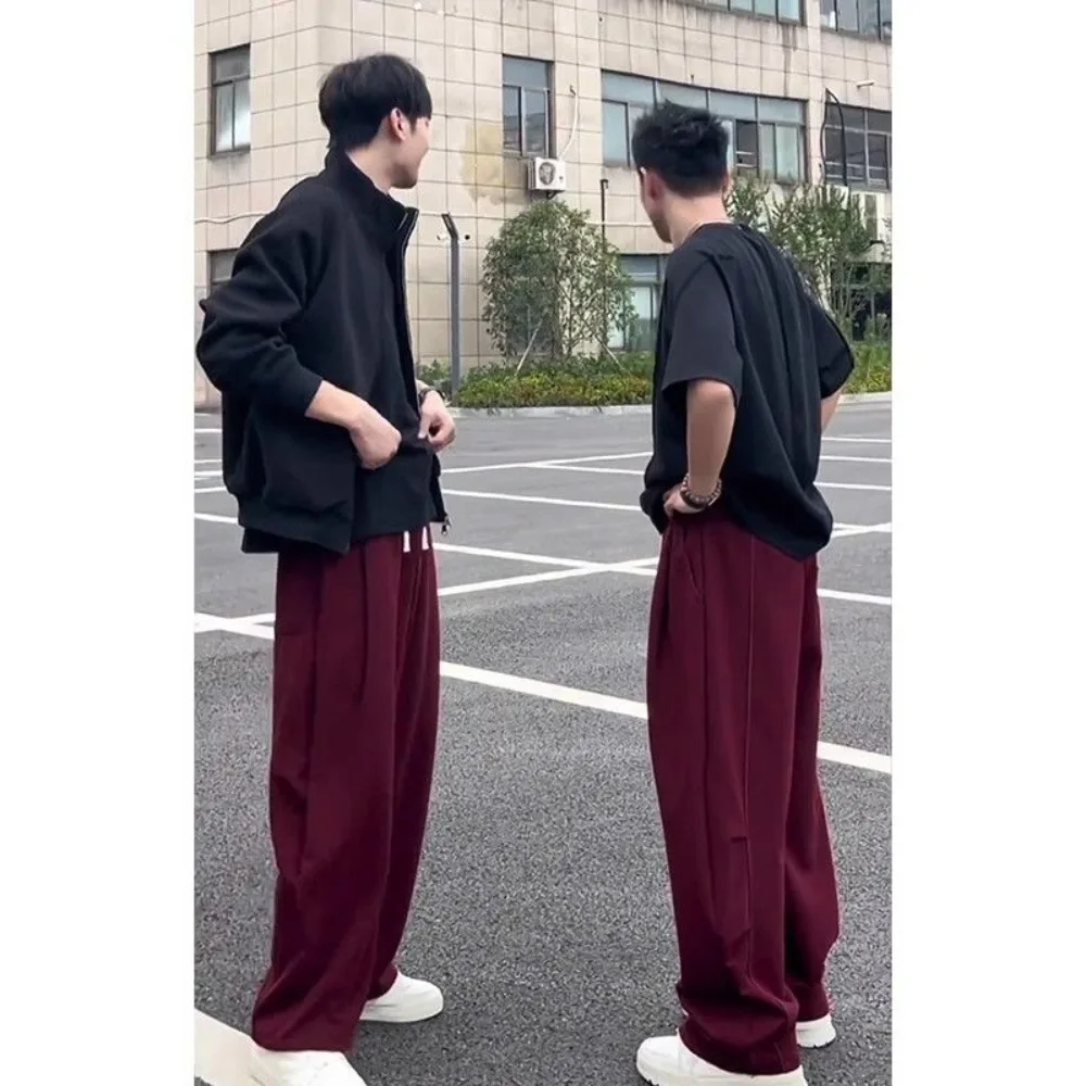 Scimitar Red Wide Leg Pants Men's Long Pants Loose Casual Straight Invisible Open Crotch Outdoor Sex Slacks Trend Sweatpants