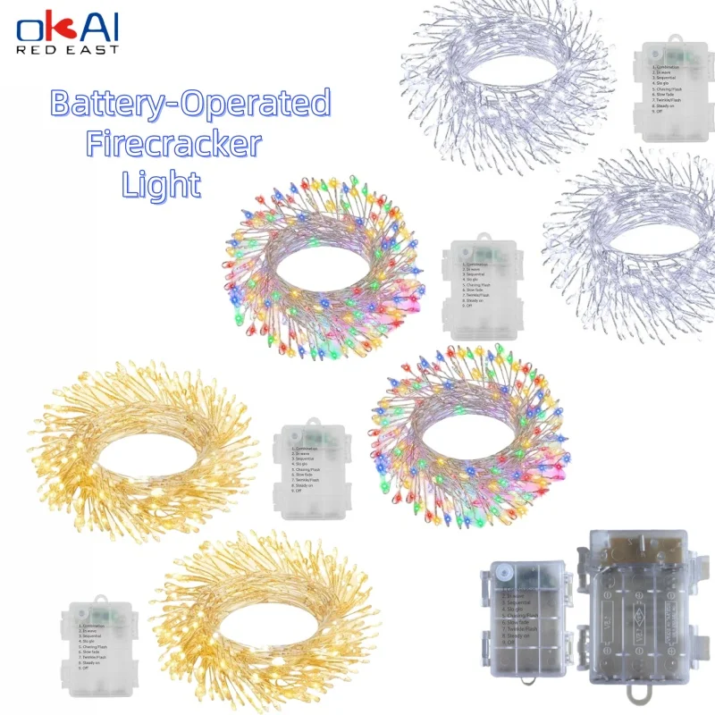LED Firecracker Fairy Light Outdoor Waterproof String Light Christmas Tree Home Party Festival Garden Decoration Battery Box Wre