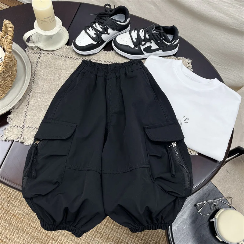 Boys Tooling Pants Spring New 2026 Loose Black Casual Pants