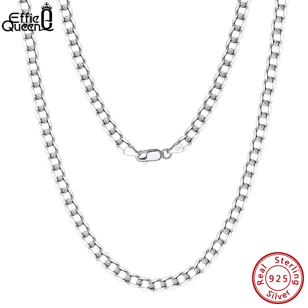 Effie Queen Genuine 925 Sterling Silver Curb Cuban Chain Necklaces 3mm 5mm Cuban Clavicle Chain 40-60cm For Women Men Gift SC60