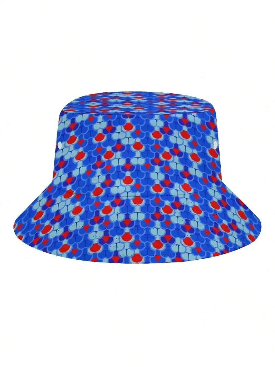

Mens Blue Patterned Bucket Hat For Beach Summer Vacation Casual Wear