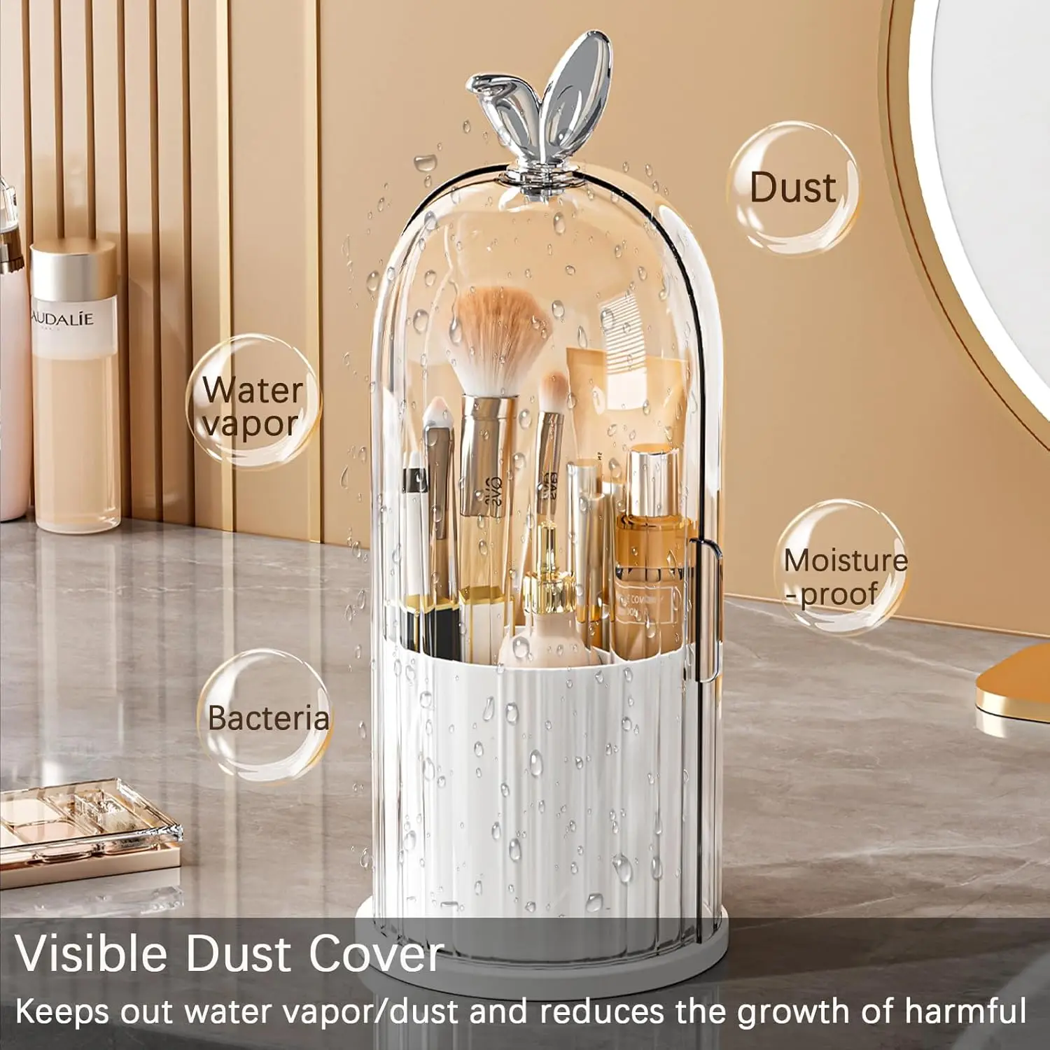 Sliding Toothbrush Holder, Bathroom Toothbrush Holder, 360° Rotating Makeup Brush Storage Rack - Waterproof and Dustproof, Tooth