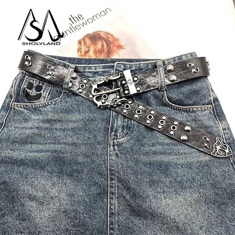 Unique and Creative Men's Belt with Niche Design Gemini Cross Star Street Rock Harley Motorcycle Retro Trend Y2K Belt