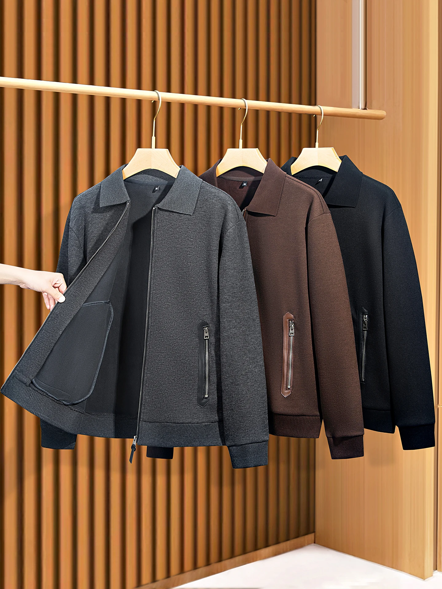 

JSBD Зимний итальянский стиль старых денег, теплый шерстяной, флисовый и утолщенный мужской облегающий однотонный кардиган с лацканами