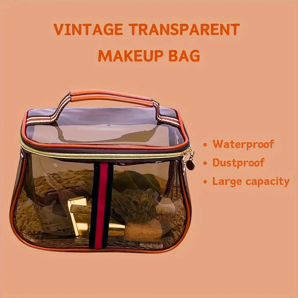 Große, transparente Kosmetiktasche aus PVC, wasserdicht, tragbar, ideal zur Aufbewahrung von Kosmetikartikeln für Frauen, für das Fitnessstudio, auf Reisen oder als Geschenk. – Detail 3