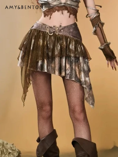 

Original Retro Punk Style Y2k Hot Girl Asymmetric Snake Pattern Low Waist Skirt Subculture Gothic Mini Skirt Women Summer New