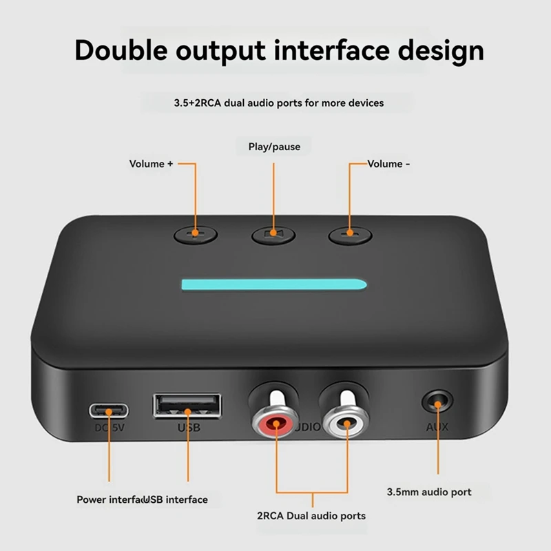 Usb bluetooth 5.3 adaptador receptor de áudio música estéreo sem fio 3.5mm aux r/l suporte u-disc reprodução para alto-falante desktop