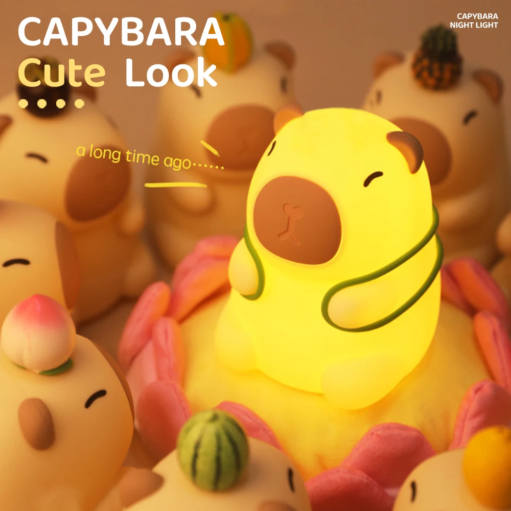 Capybara Cute Night Light Silicone Lamp 7 Colors Dimming Nursery Bedroom light for Kids USB Rechargeable Touch Lamp Decor Gift