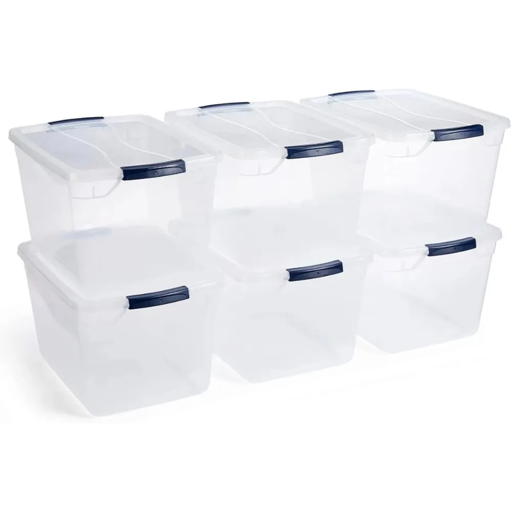 Cleverstore 30 Quart Lockable Stackable Plastic Storage Bin Tote Bags with Lid, Clear (Set of 6)