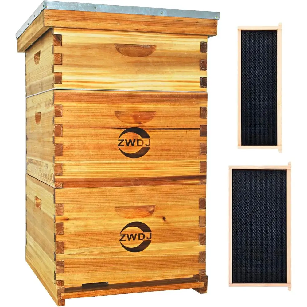 

Frame Bee Hive Starter Kit, Complete Beehive Kit for Beekeepers Dipped in 100% Beeswax, Bee Hive Boxes Starter Kit for Bee Keepe