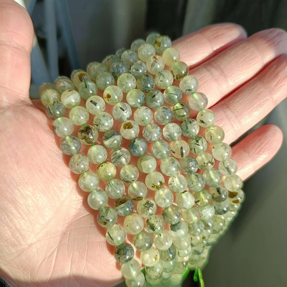 Natural Prehnites Stone Beads Round Loose Prehnites 6mm 8mm 10mm Green Quartz Crystal Beads For Jewelry Bracelet DIY Making