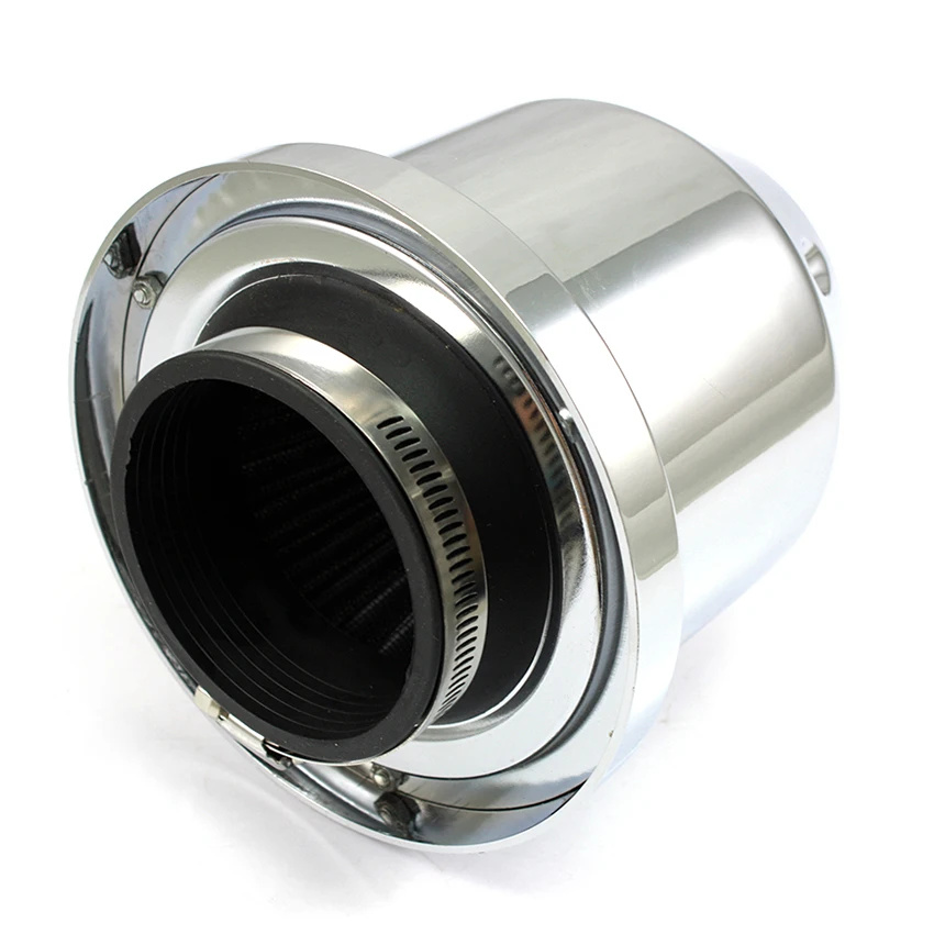 Car Cold Intake Air Filter 3inch Universal Washable Replacement Blue Carbon 76mm Sport High Flow Cone Air Filter with Cover