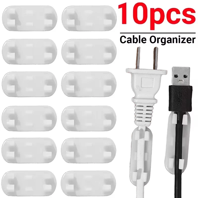 10-1pcs Cable Clips Self Adhesive Organizer Cord Management Wire Holder Data Line Winder Cable Management Wall Wire Clip Manager