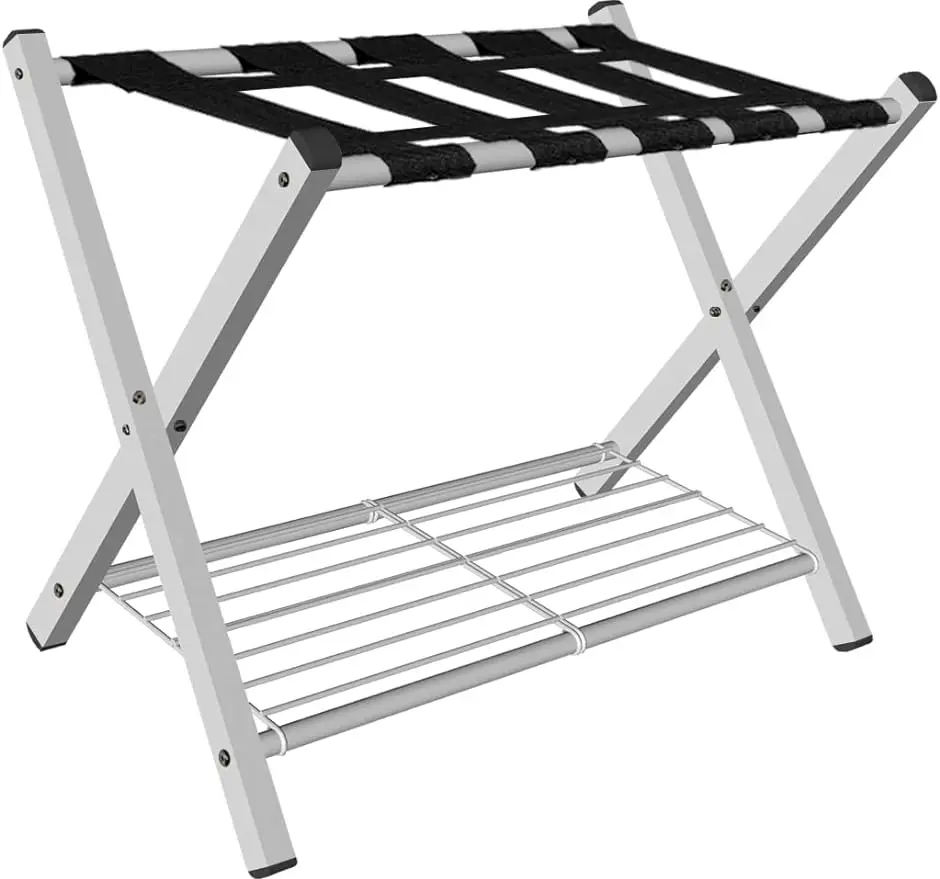 1 Pack Folding Luggage Rack for Guest Room Foldable Suitcase Stand Holder with Metal Storage Shelf for Bedroom Living Room