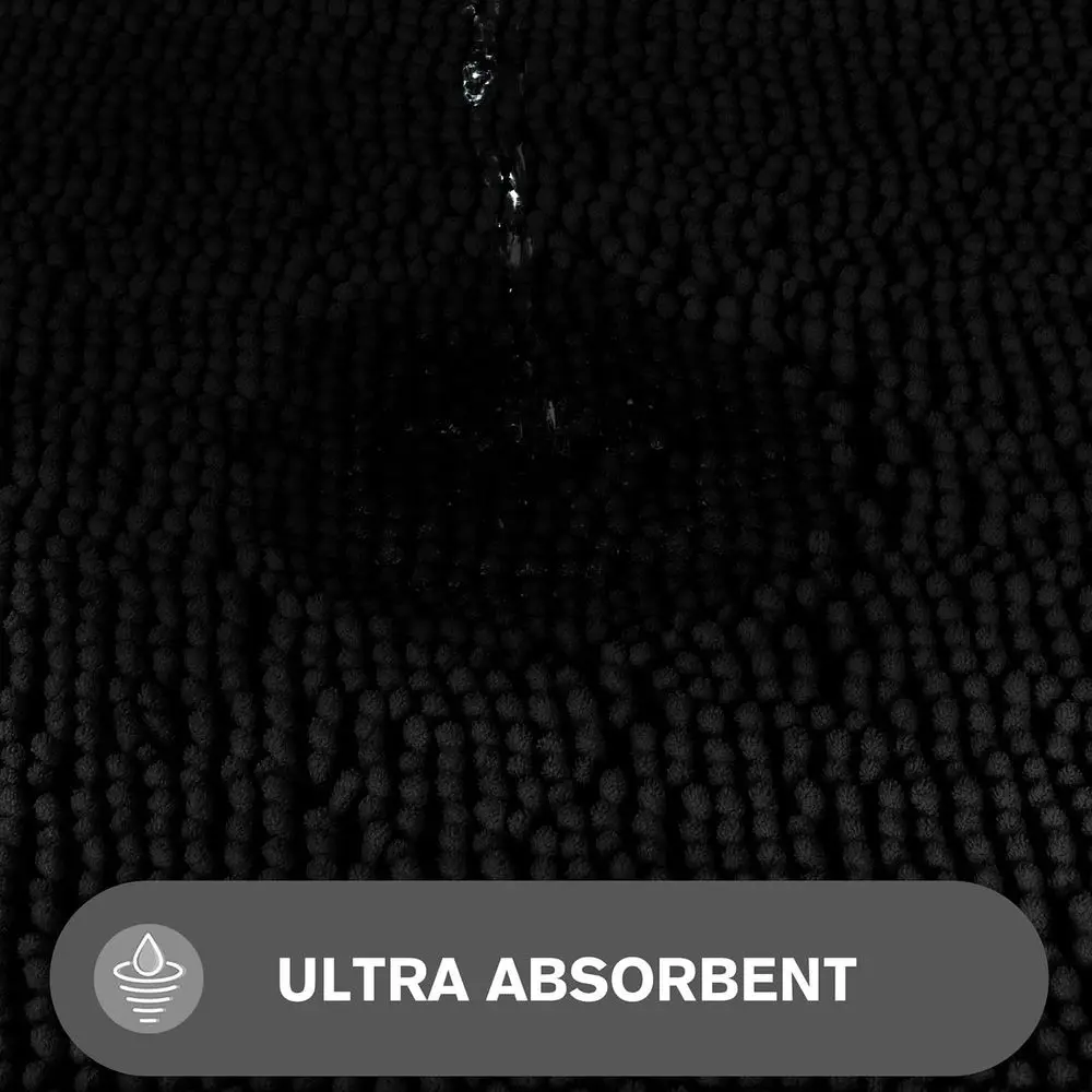 Large 40x60 Chenille Bath Mat - Thick, Absorbent & Washable Non-Slip Rug for Bathroom, Shower, Tub (Black)