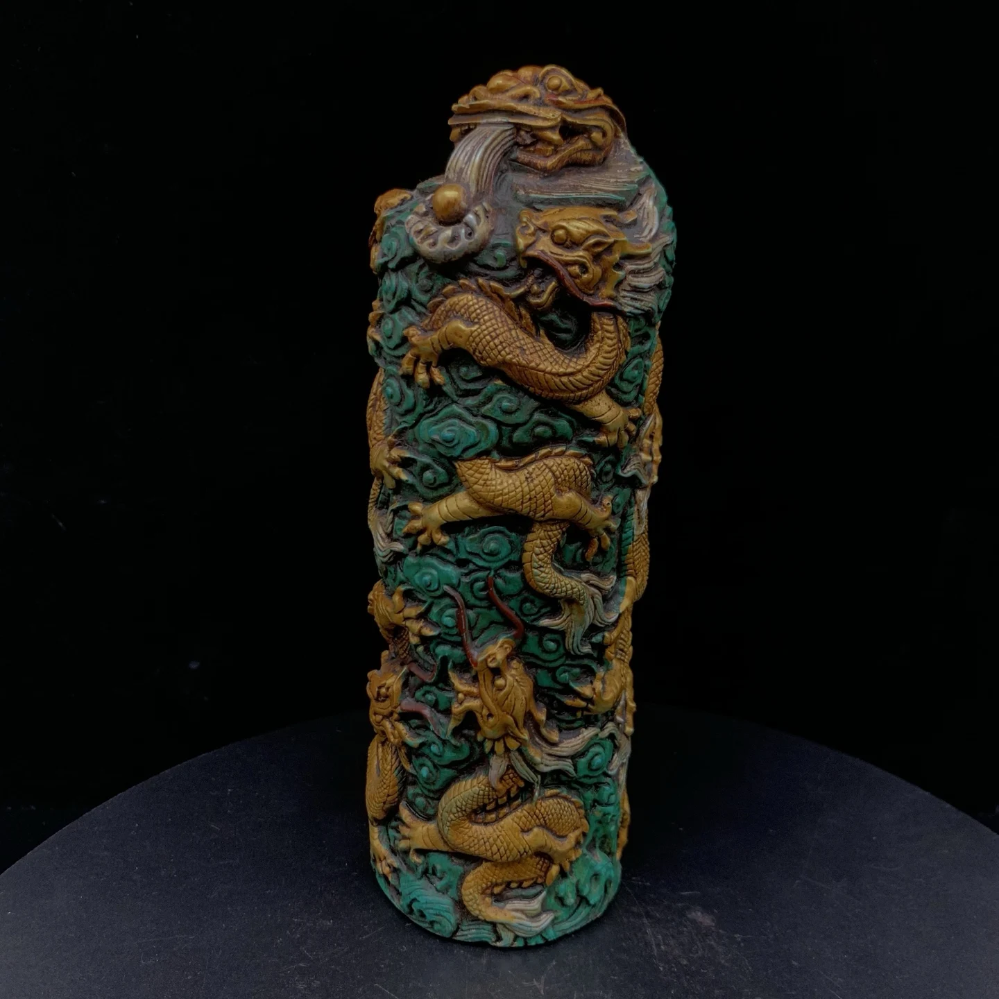 Retro turquoise dragon column ornaments town home porch office Feng Shui desktop ornaments
