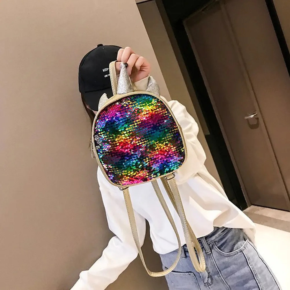 

Fashion Unicorn Backpack Golden PU Women Multi Pocket Anti Theft Handbag Crossbody Bag for School Commute Camping Dating