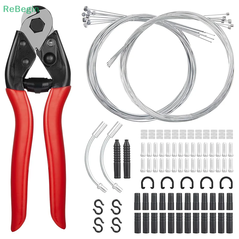 Bike Brake Cable Kit, Bicycle Shift Derailleur Cable Housing With End Caps, V Brake Noodle Cable, C-Clip, S-Hooks Durable