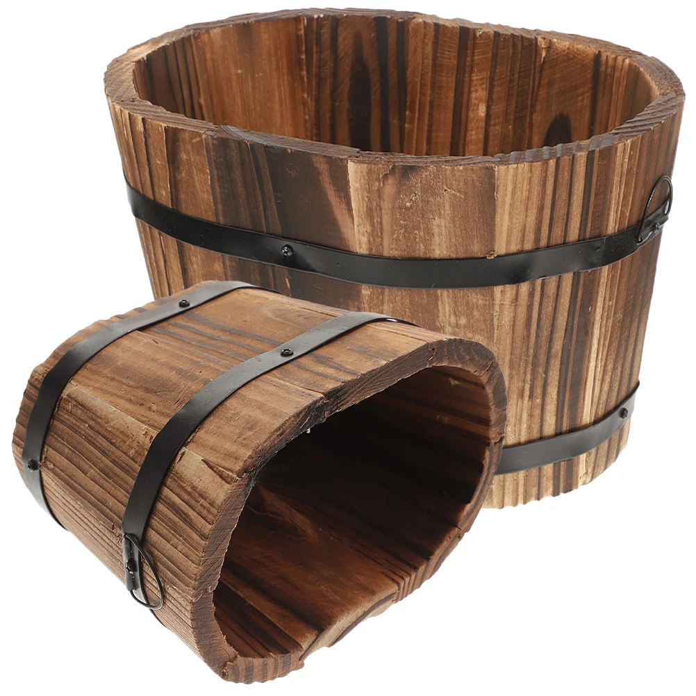 

2pcs Vintage Wood Flower Pots Small Oval Medium Elliptical Planter Boxes for Succulents Indoor Home Decor Balcony Garden Wooden