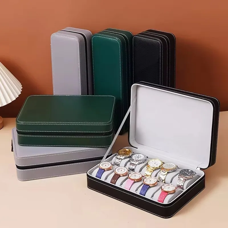 6/10/12 Gird Luxury Watch Box For Storage Zippered PU Leather Watch Organizer Box Jewelry Display Watch Storage Box For Man Gift