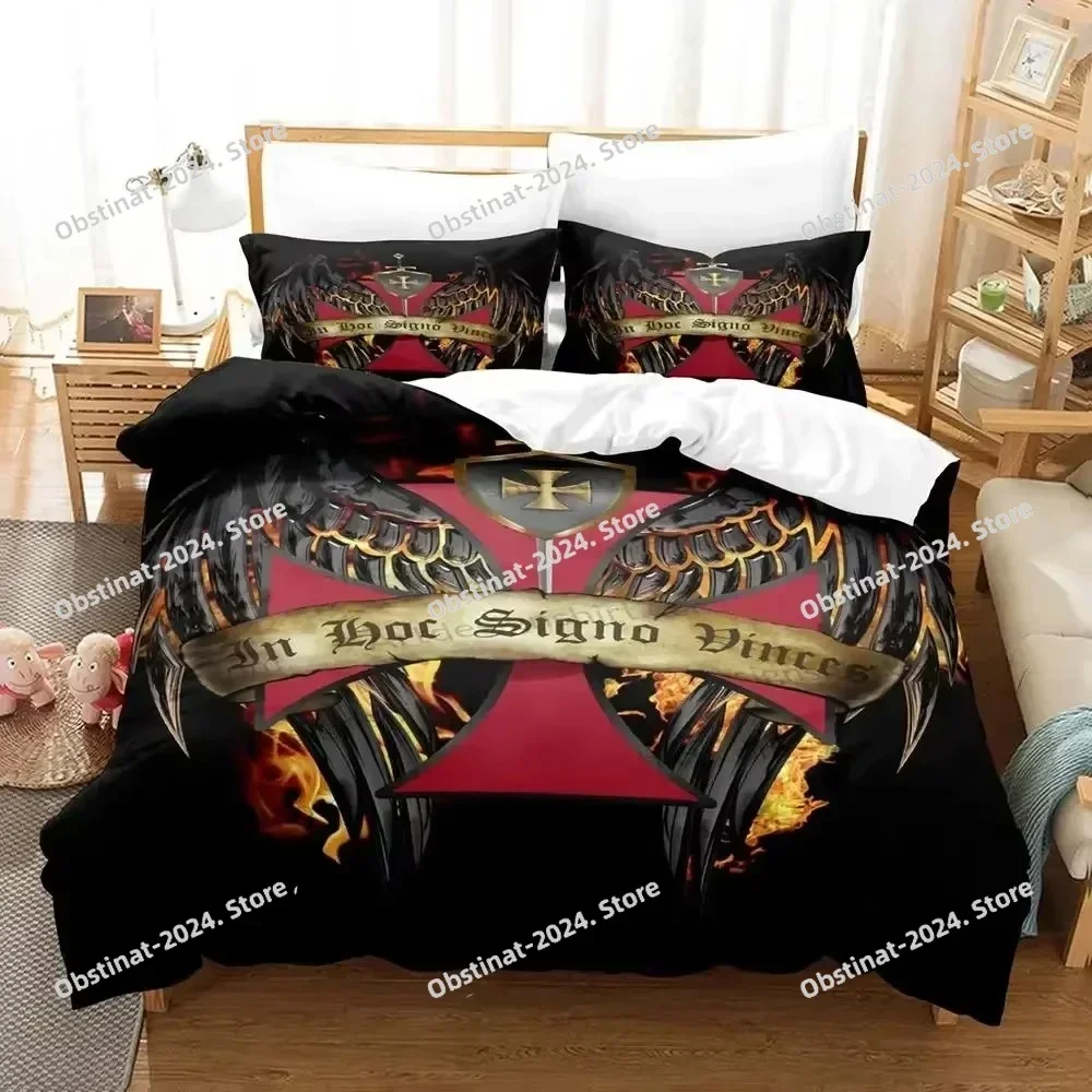 3D Christian Knights Templar Bedding Set Printed single Comforter Quilt Bed Duvet Cover Pillow Case 3 Pieces Set Kids Adult Size