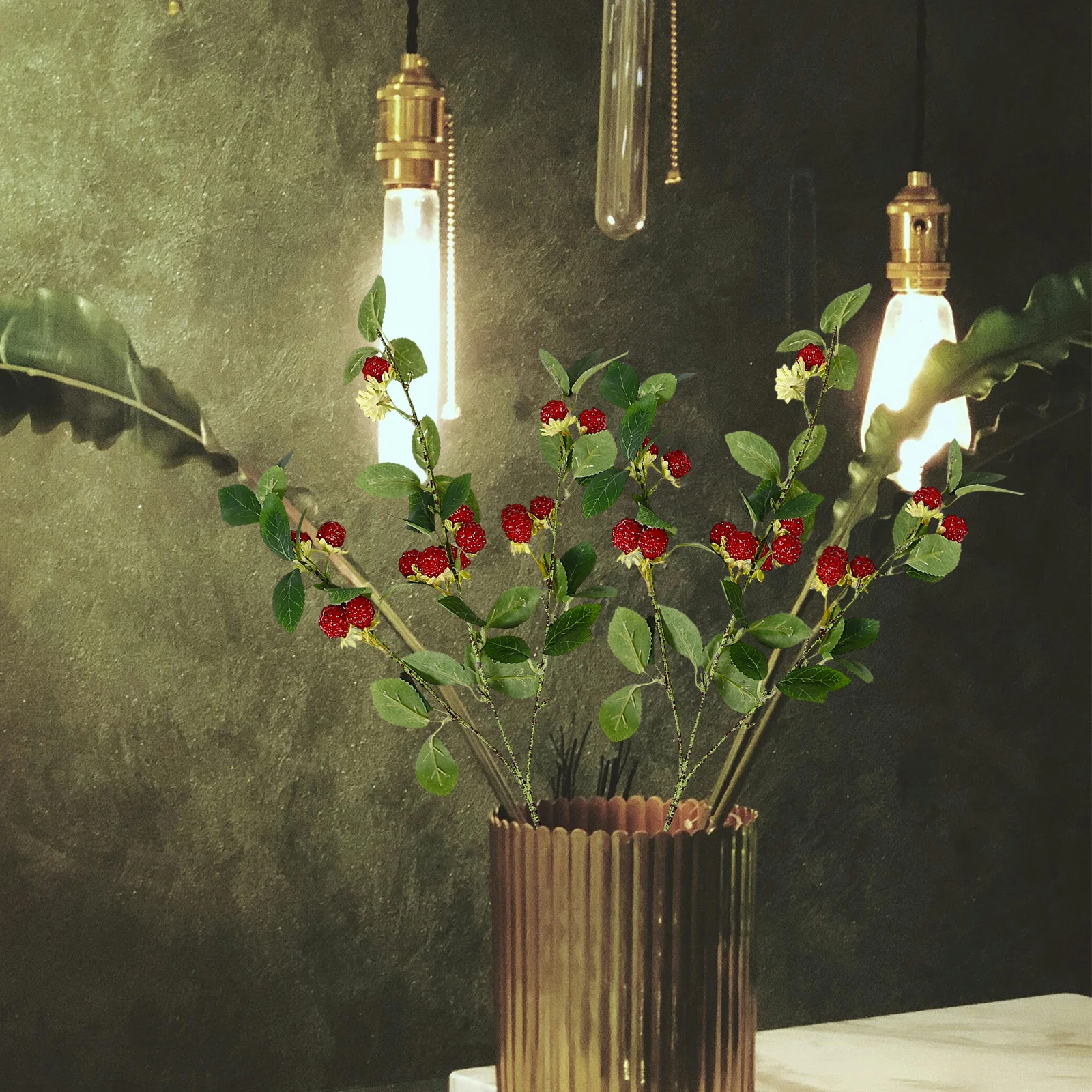 

Simulated Raspberry Decoration Artificial Red Berry Stems Fake Fruit Long Branches Christmas PlantFruits Home Decor Floral