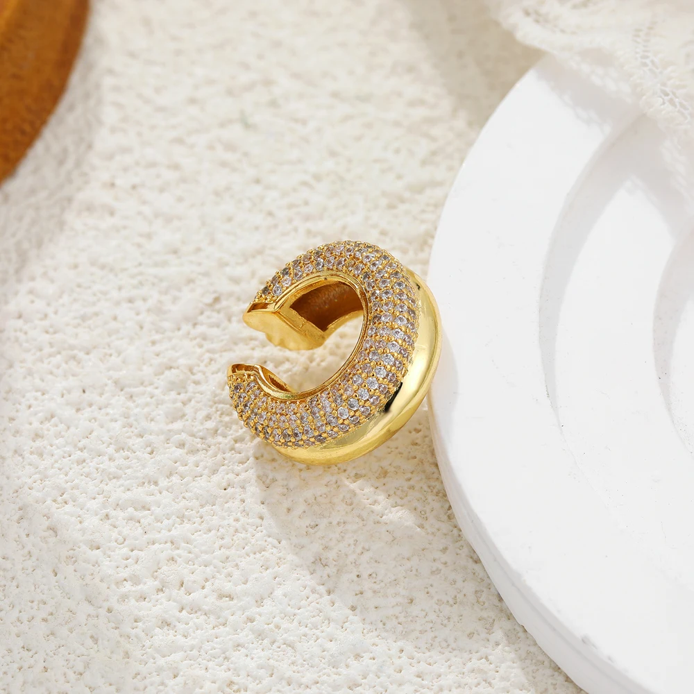 1pcs Delicate CZ Zircon Double Layer C-shape Chunky Cuff Earrings Stainless Steel No Piercing Cartilage Ear Clip Luxury Jewelry