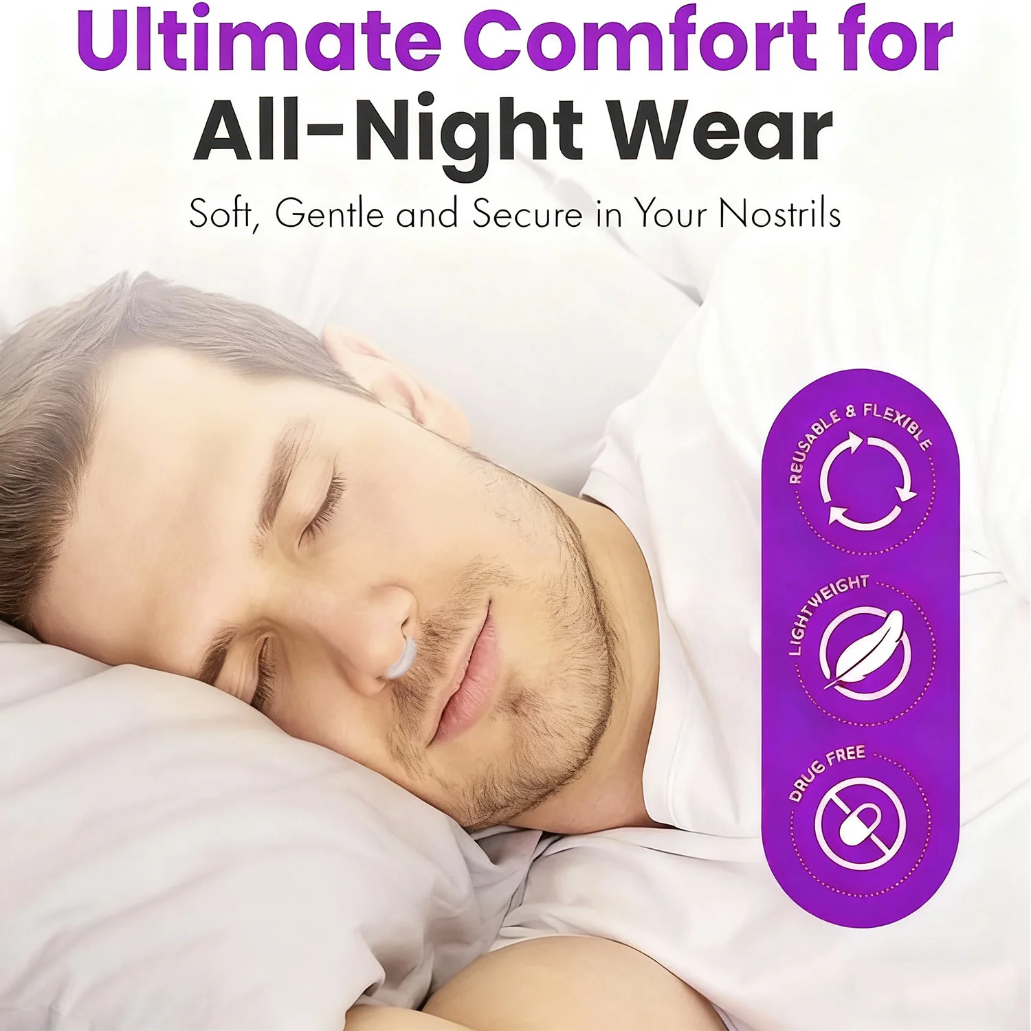 3 Sizes Silicone Anti Snoring Nose Clip Elastic Nasal Dilator for Better Sleep Improved Airflow Travel Home Use Comfort