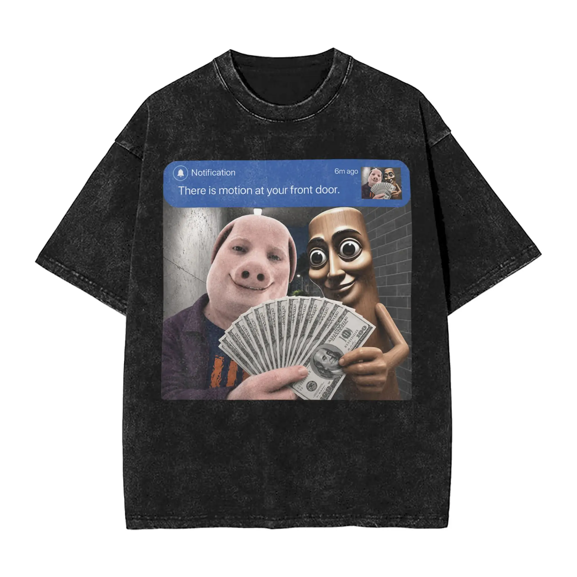 John Pork and Tung Tung Tung Sahur Front Door Motion T-Shirts Men  Funny Cotton Tee Shirt Round Collar Short Sleeve T Shirt