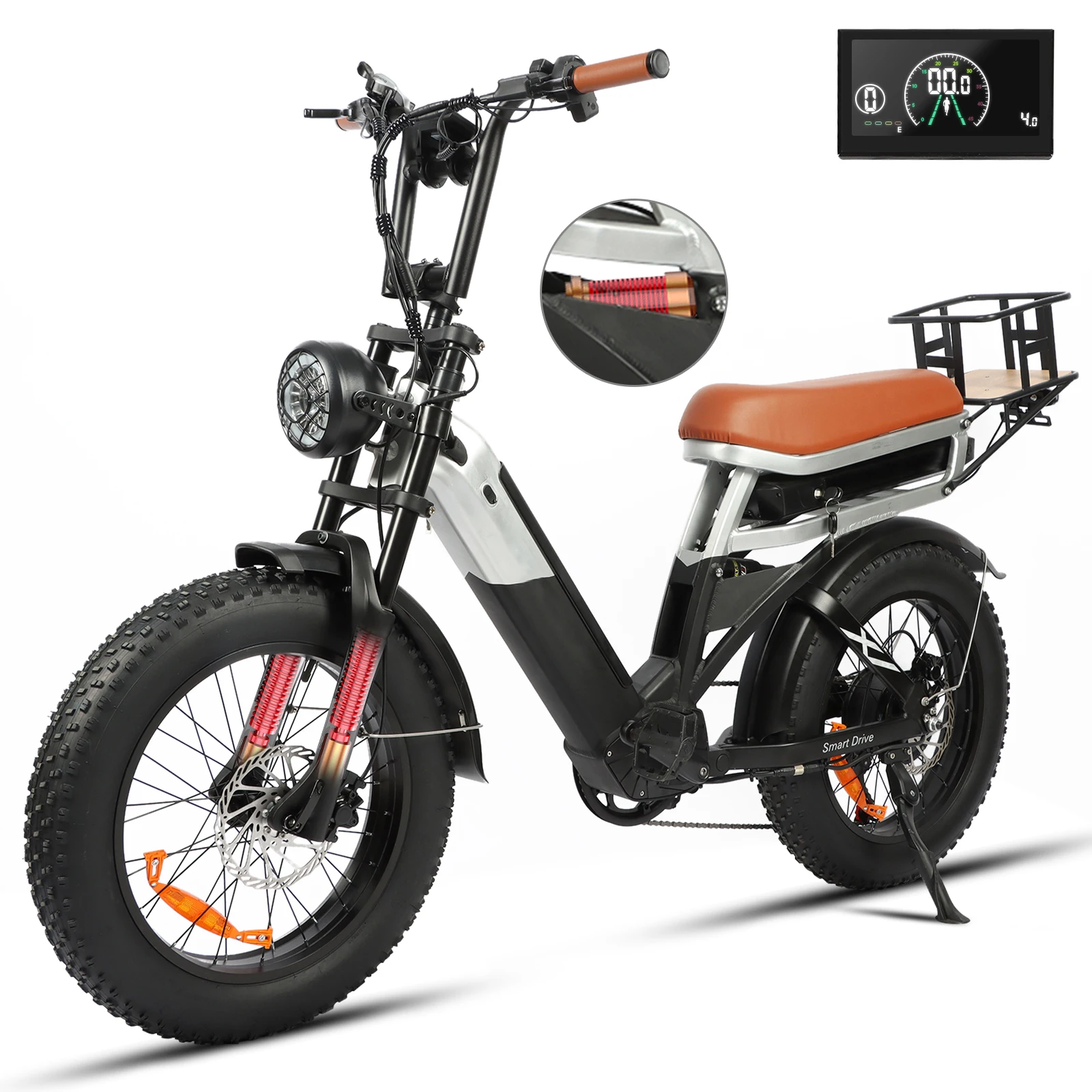 Bicicleta Elétrica Todo-Terreno 2000W, Bicicleta Elétrica de Montanha 48V30AH, 35MPH, 106 Milhas por Hora, E-Bike 20''x4'', Capacidade de Carga de 400lbs