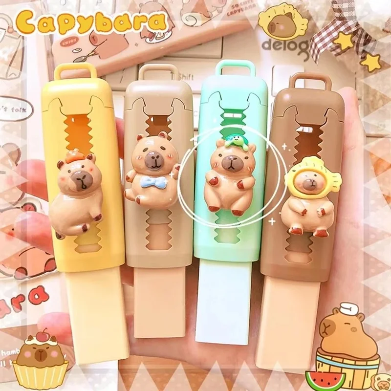 Borrador Retráctil de Capibara, Borrador de Dibujo de Capibara, Borrador de Empujar y Tirar, Regalos de Cumpleaños para Niños, Material Escolar, Suministros de Oficina