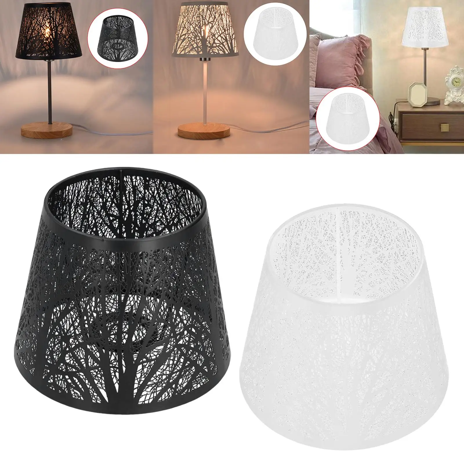 Fashion Iron Barrel Lampshade Decorative Light Cover with Tree Shadow Pattern for Living Room Floor Standing Lamp