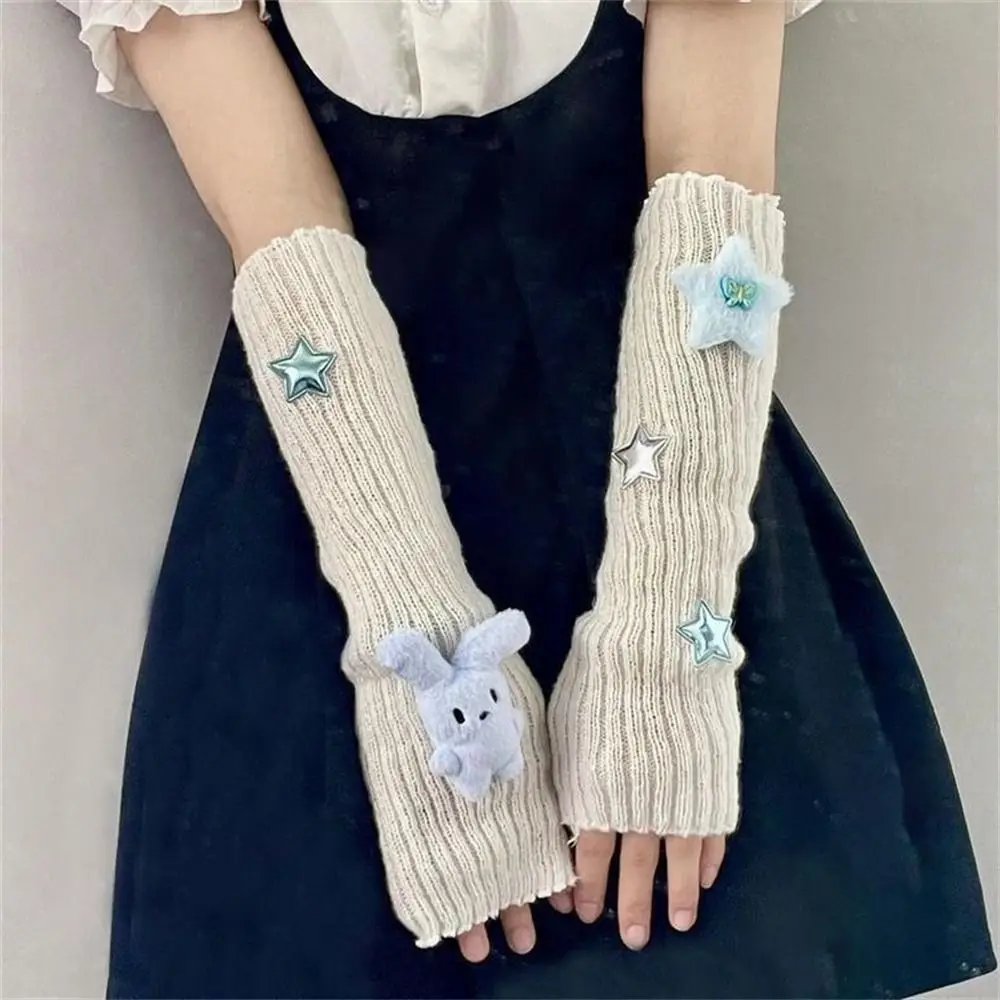 Kawaii Thicken Warm Arm Sleeves Knitted Long Half-finger Glove Arm Warmers for Winter