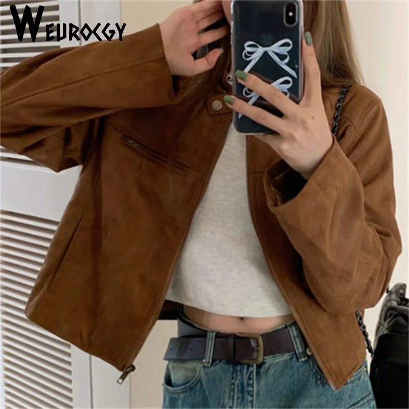 Women Retro Short Outerwear 2023 Autumn Winter Retro New Style High Sense Cardigan Loose Long Sleeve Lapel Windproof Jacket