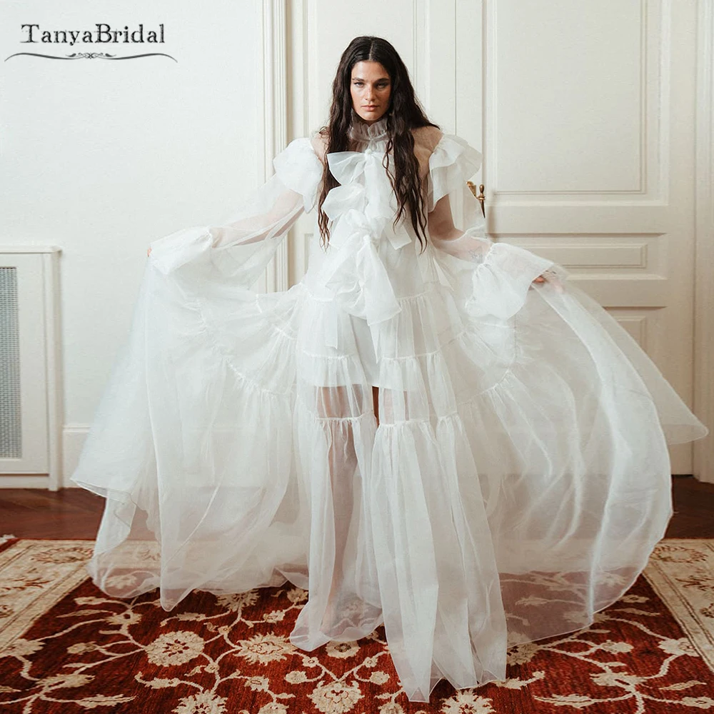 

Длинные свадебные платья из органзы и тюля, свадебные платья трапециевидной формы длиной до пола, шитье с милыми бантами Chic DW1085