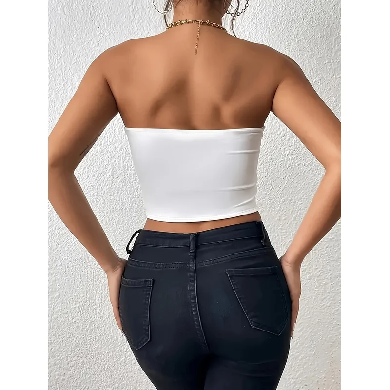 Women's SlimFitDinosaur Heart Print Daring Crop Top,Daily Spring/Summer Hot Short Top,Fashionable Strapless Belly-Baring Bandeau