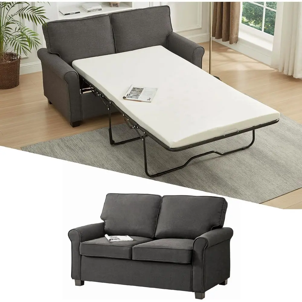 

Диван-кровать из пены с эффектом памяти 73+3 с льняным диваном-креслом, 2-в-1, трансформируемый диван, экономия пространства для гостиной, квартиры, серый