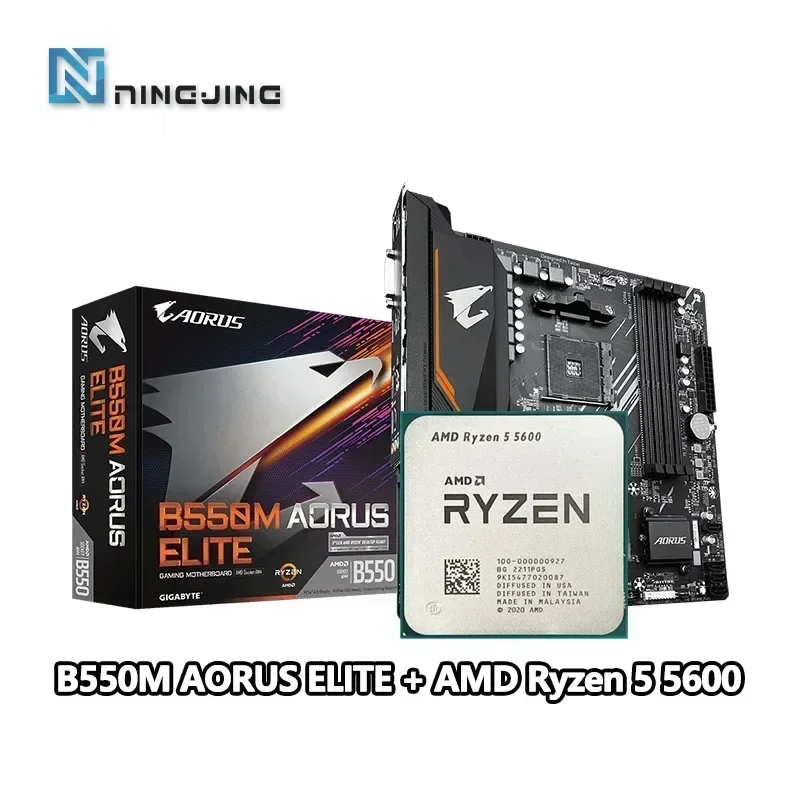 

Процессор AMD Ryzen 5 5600 R5 5600 + GIGABYTE B550M AORUS ELITE Micro-ATX, комплект материнской платы AM4, все поддерживает R5 R7 R9