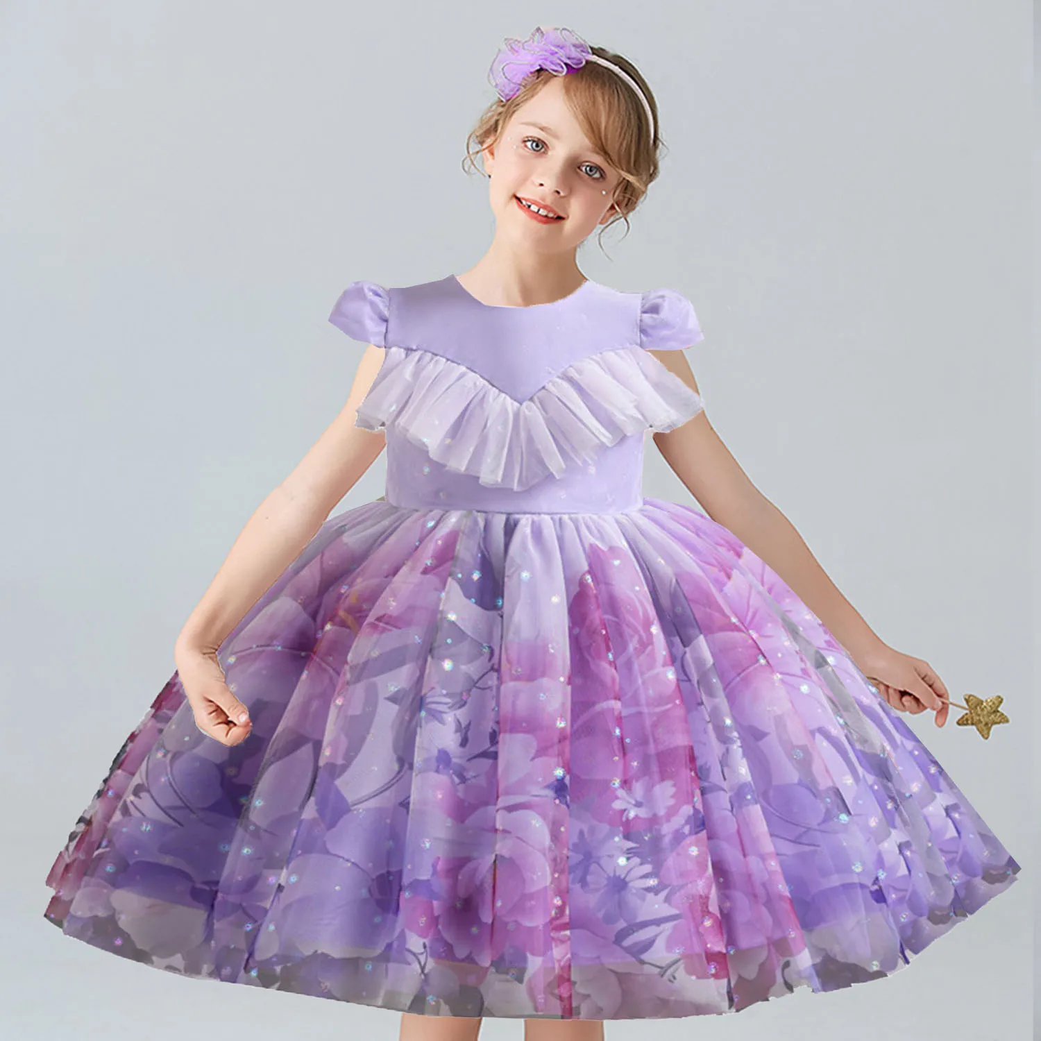 Charlotte Stylish Ruffled Floral Printing Flower Girl Birthday Party Pageant Formal Dance Party Dress